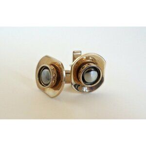 Vintage  Cuff Links Mid Century Alaskan Diamond Hermatite Goldtone 1950's